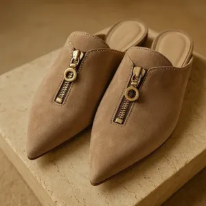 AGL Italian Mules Suede / Gold Studs
