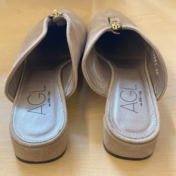 AGL Italian Mules Suede / Gold Studs
