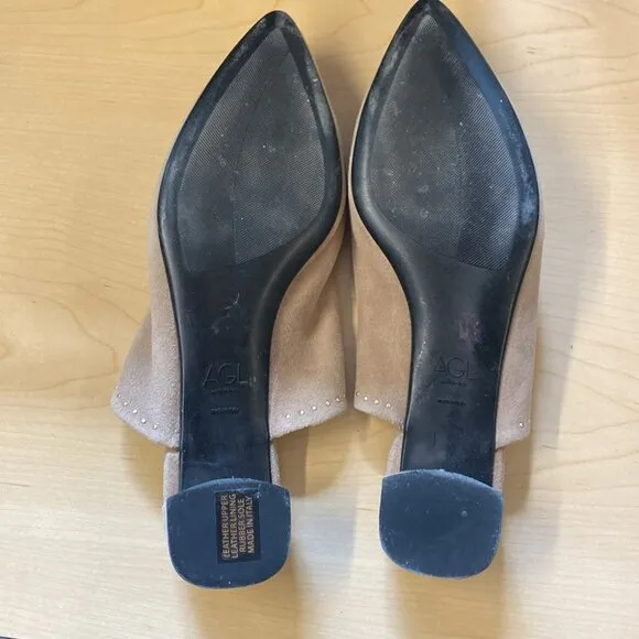 AGL Italian Mules Suede / Gold Studs