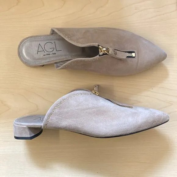 AGL Italian Mules Suede / Gold Studs