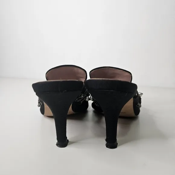 Alberta Ferreti Mia Heeled Mules Sz 6.5 /37 EU Black Pointy Toe  Embellished