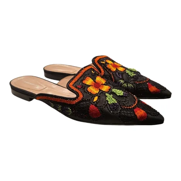 ALBERTA FERRETTI | Floral Embroidered Pointed-Toe Mules in Size EU 40 / US 9.5