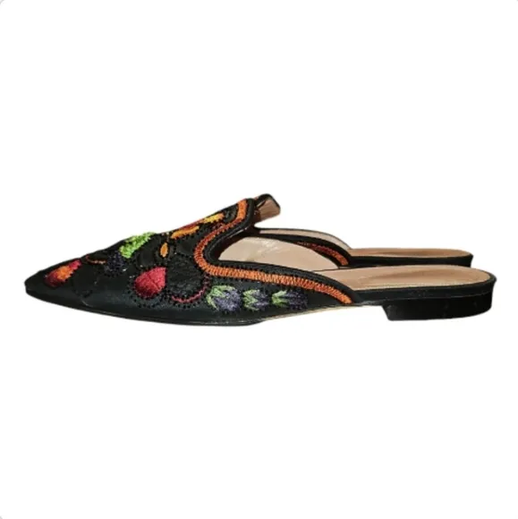 ALBERTA FERRETTI | Floral Embroidered Pointed-Toe Mules in Size EU 40 / US 9.5