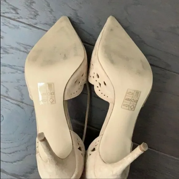 Aldo Antoinette Suede Eyelet Strappy Pumps Heel Nude 7.5