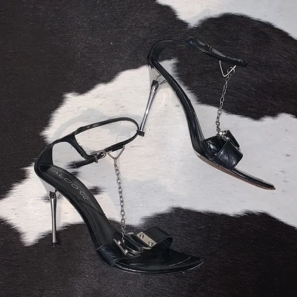 Aldo Sexy Chain Detail Chrome Stiletto Heels