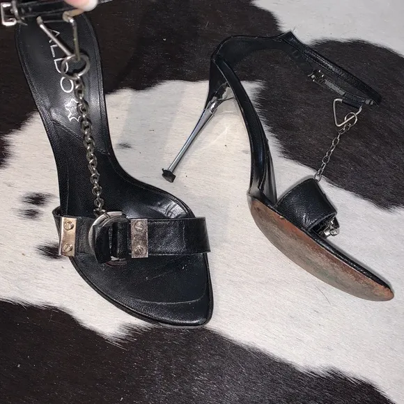Aldo Sexy Chain Detail Chrome Stiletto Heels