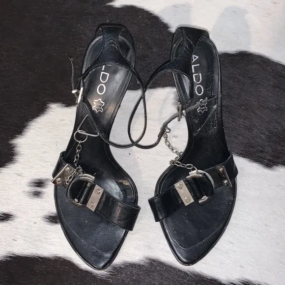 Aldo Sexy Chain Detail Chrome Stiletto Heels