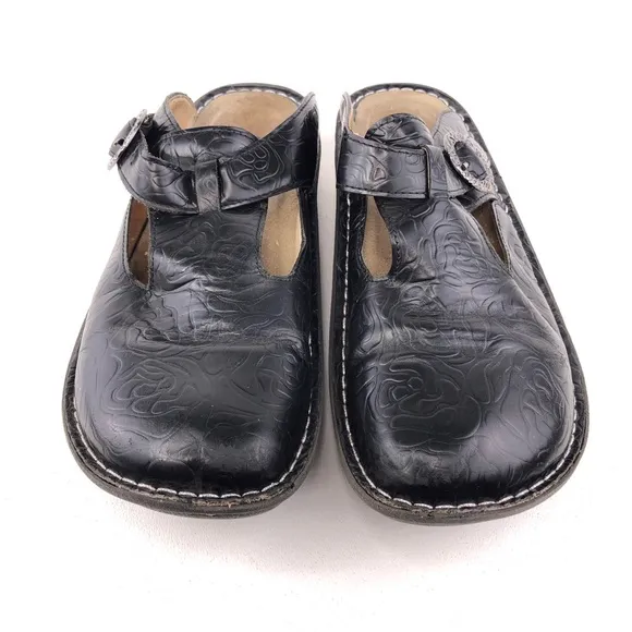 Alegria Classic Black Emboss Rose Clog Slides EUR 38