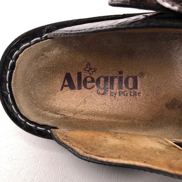 Alegria Classic Black Emboss Rose Clog Slides EUR 38
