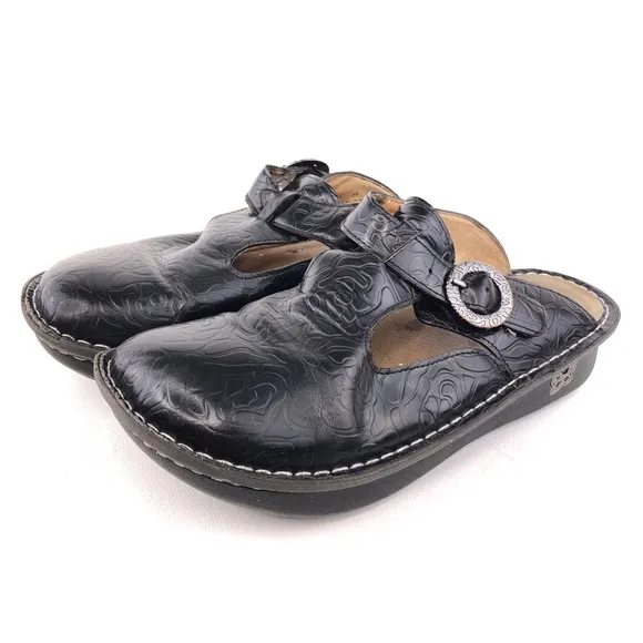 Alegria Classic Black Emboss Rose Clog Slides EUR 38