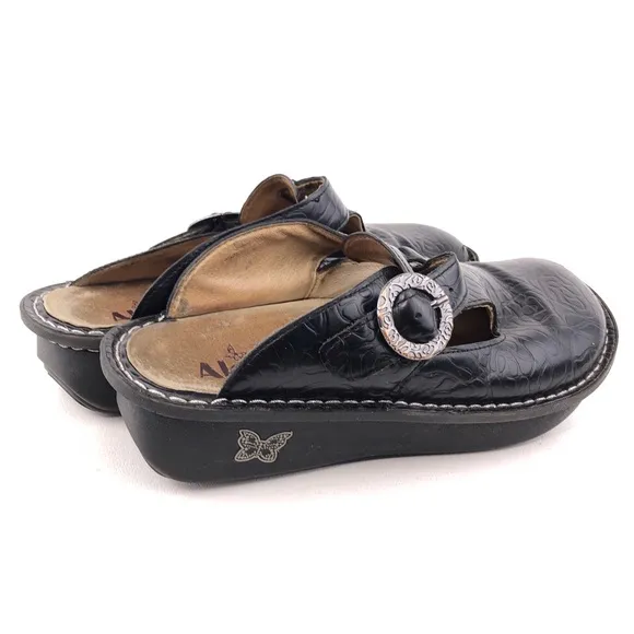 Alegria Classic Black Emboss Rose Clog Slides EUR 38
