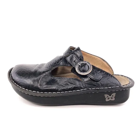 Alegria Classic Black Emboss Rose Clog Slides EUR 38