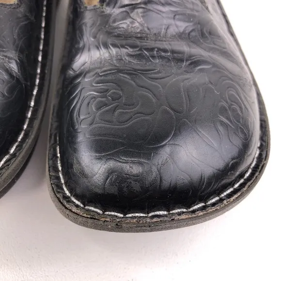 Alegria Classic Black Emboss Rose Clog Slides EUR 38
