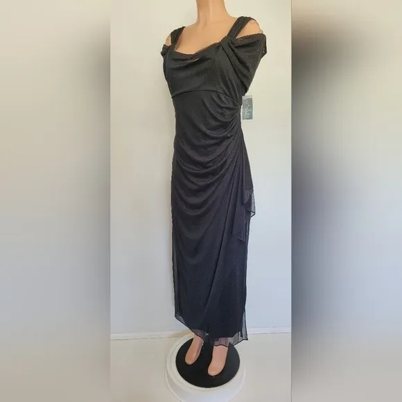 ALEX EVENINGS Cold-Shoulder Draped Ruffle Gown