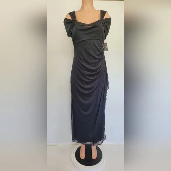 ALEX EVENINGS Cold-Shoulder Draped Ruffle Gown