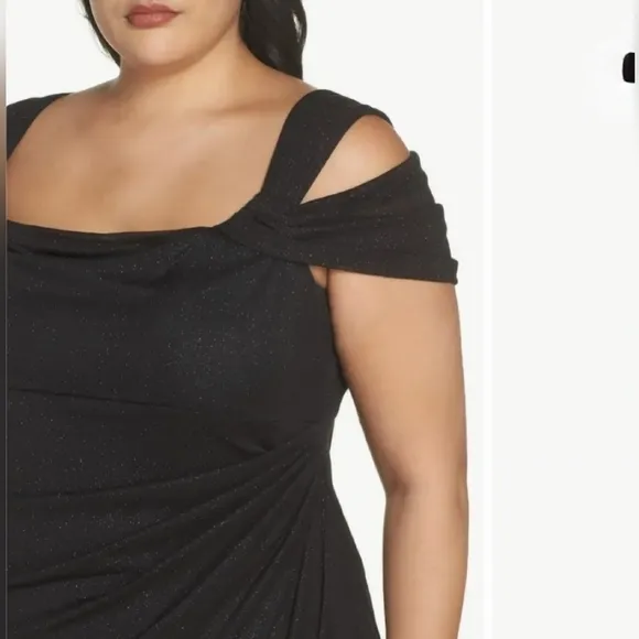 ALEX EVENINGS Cold-Shoulder Draped Ruffle Gown