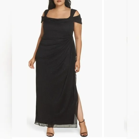 ALEX EVENINGS Cold-Shoulder Draped Ruffle Gown