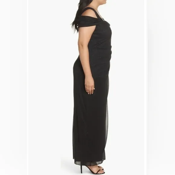 ALEX EVENINGS Cold-Shoulder Draped Ruffle Gown