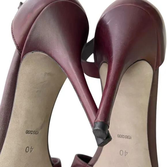 Alexander Wang Burgundy Leather Strappy Ankle Strap 4” Heels Size 40 / US 10 S02