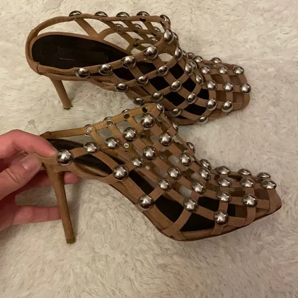 Alexander Wang sz 38 sexy silver studded slip on high heels designer sexy heels
