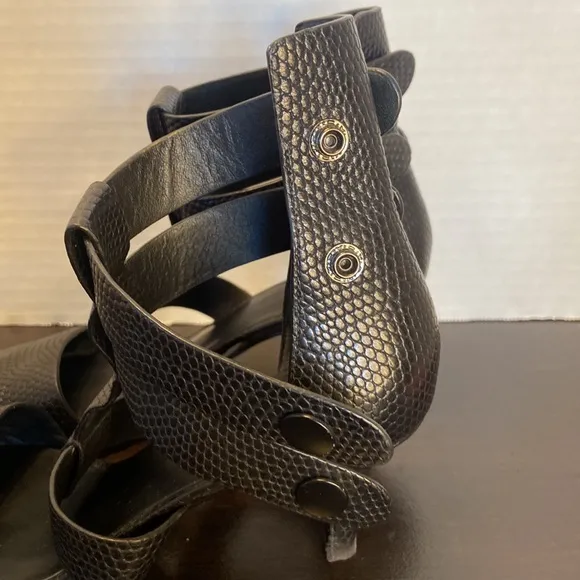 Alexander Wang Tati Lizard Black Strappy Leather Heels Size 36