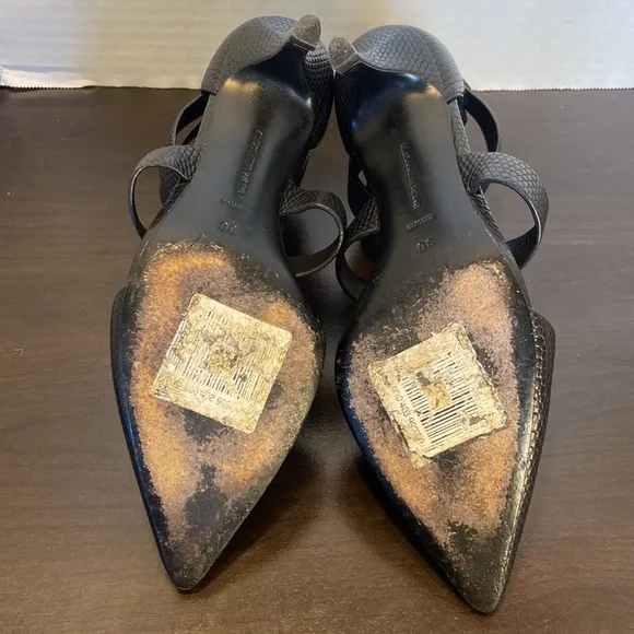 Alexander Wang Tati Lizard Black Strappy Leather Heels Size 36