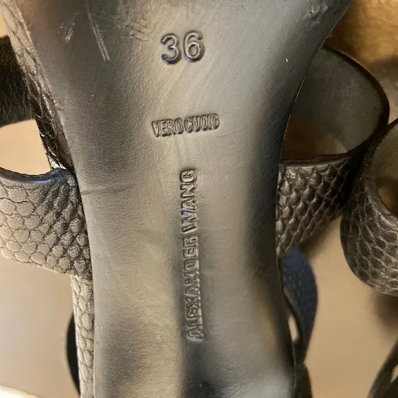 Alexander Wang Tati Lizard Black Strappy Leather Heels Size 36