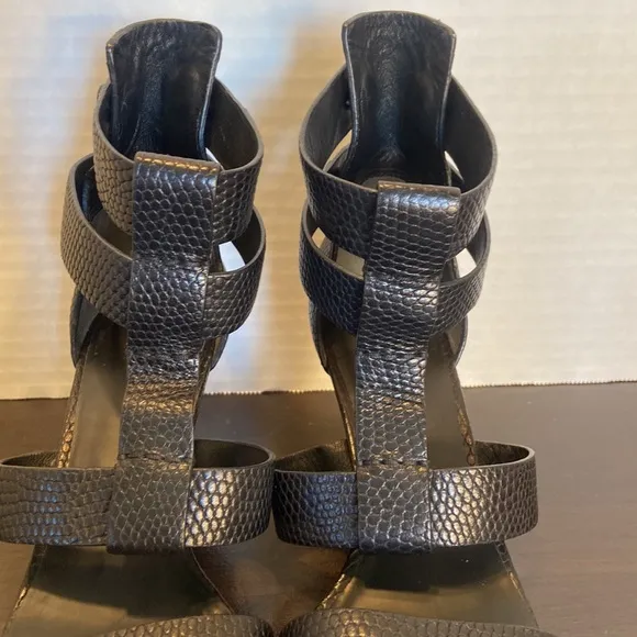 Alexander Wang Tati Lizard Black Strappy Leather Heels Size 36