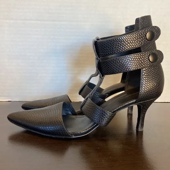 Alexander Wang Tati Lizard Black Strappy Leather Heels Size 36