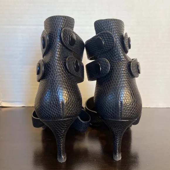 Alexander Wang Tati Lizard Black Strappy Leather Heels Size 36