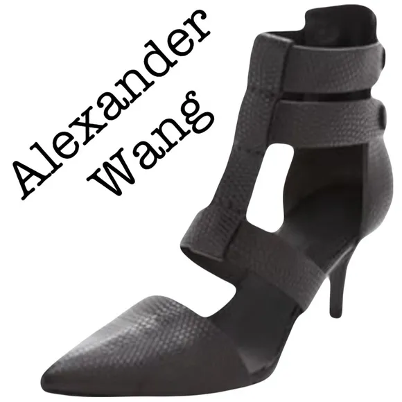 Alexander Wang Tati Lizard Black Strappy Leather Heels Size 36