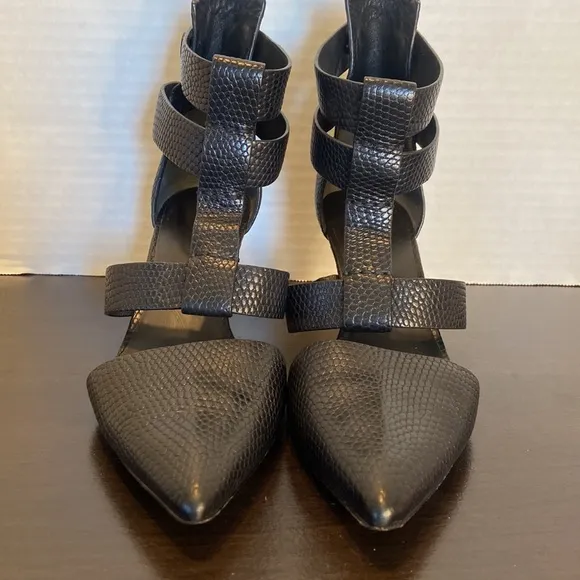 Alexander Wang Tati Lizard Black Strappy Leather Heels Size 36