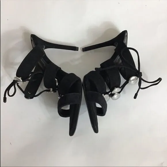 Alexander Wang Black Heel Mule Suede Allegra Strappy Mules Size 37