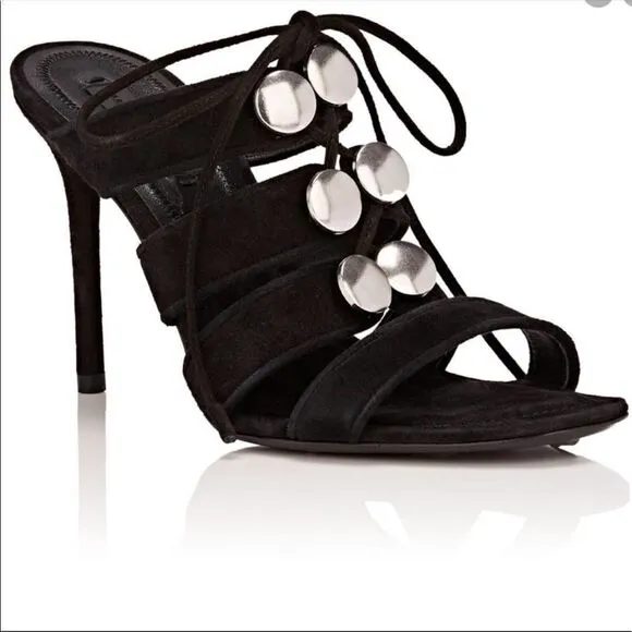 Alexander Wang Black Heel Mule Suede Allegra Strappy Mules Size 37