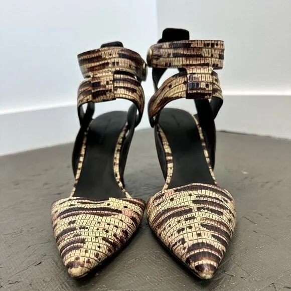 Alexander Wang Sonja Pump Python Brown Tan Reptile Pointed Toe Heels Size 37