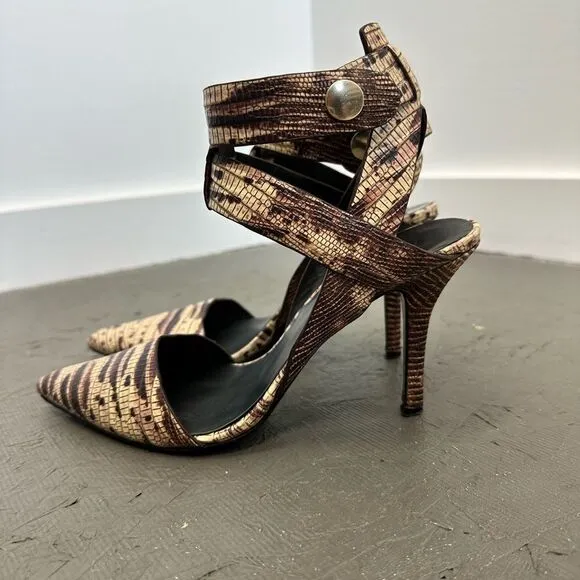 Alexander Wang Sonja Pump Python Brown Tan Reptile Pointed Toe Heels Size 37