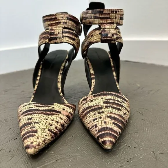 Alexander Wang Sonja Pump Python Brown Tan Reptile Pointed Toe Heels Size 37