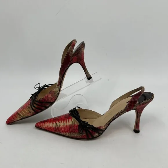 Alexandra Neel Red Beige Bow Slingback Heels | Size 39EU