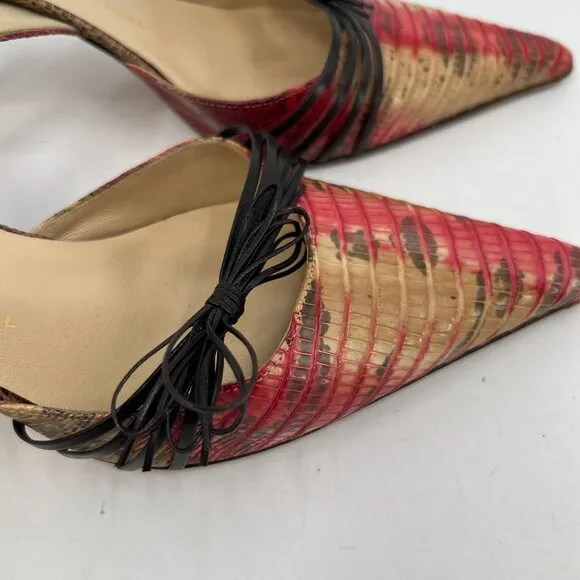 Alexandra Neel Red Beige Bow Slingback Heels | Size 39EU