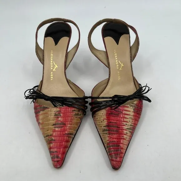 Alexandra Neel Red Beige Bow Slingback Heels | Size 39EU