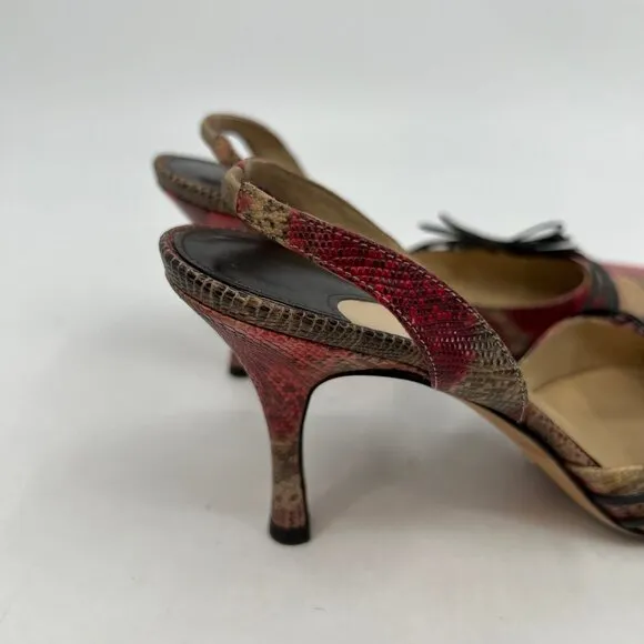 Alexandra Neel Red Beige Bow Slingback Heels | Size 39EU