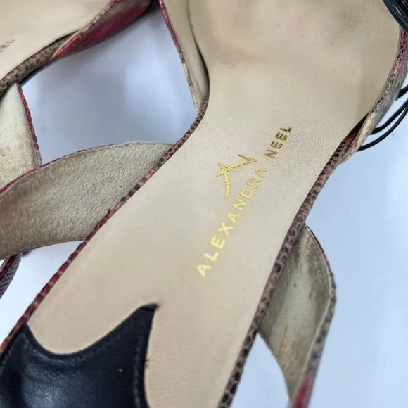 Alexandra Neel Red Beige Bow Slingback Heels | Size 39EU
