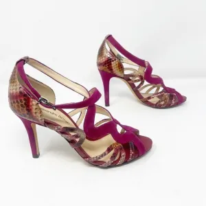 Alexandre Birman Burgundy Faux Suede Snakeskin Reptile Strappy Heels (37) 7