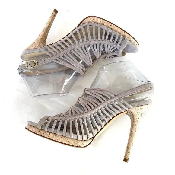 Alexandre Birman Suede Strappy Neutral Heels 9.5