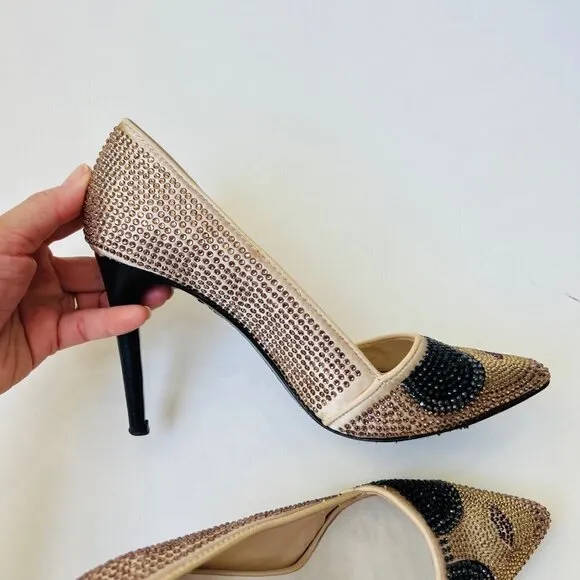 Alice   Olivia Crystal cover Dyna heels , Size 38, Beige/Black