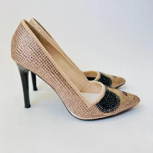 Alice   Olivia Crystal cover Dyna heels , Size 38, Beige/Black