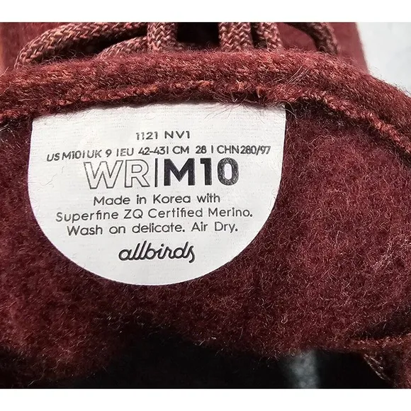 Allbirds Wool Runner Red Burgundy Running Shoes Sneakers MENS SIZE 10