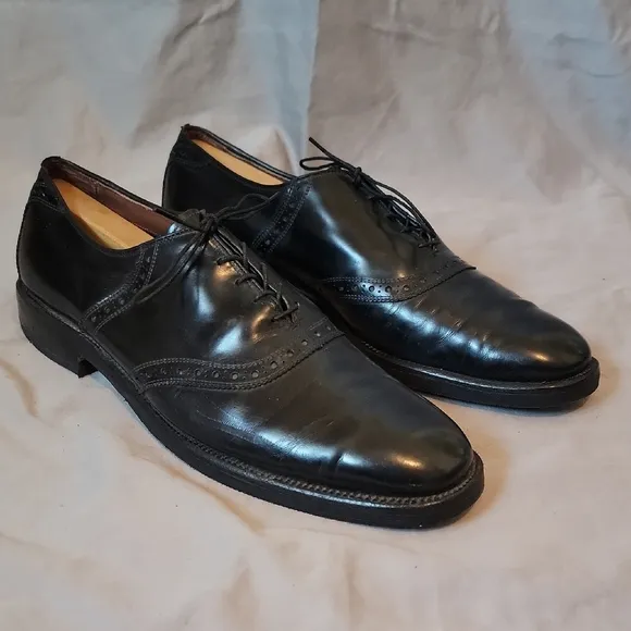 Allen Edmonds 11 B Polo Black Oxford Shoes with Cap Toe and Broguing