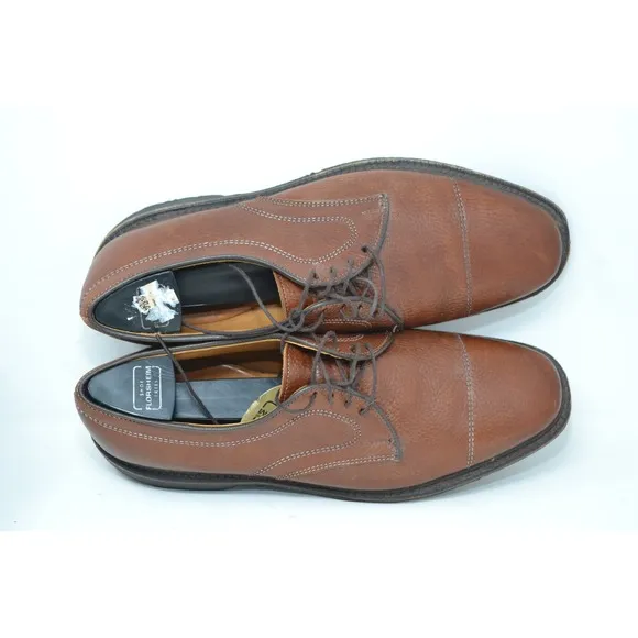 ALLEN EDMONDS Becker BROWN Pebbled Leather Lace Shoes Mens 9 D Cap Toe Oxford