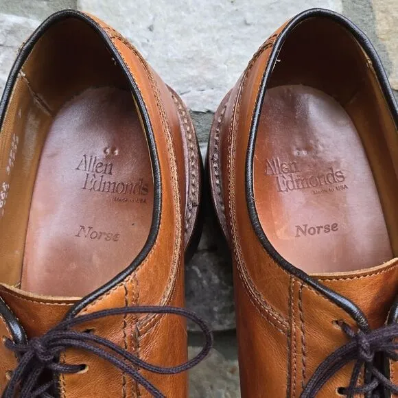 Allen Edmonds Norse Oxfords Split Toe Tan Leather Rubber Sole Men's 10 EEE